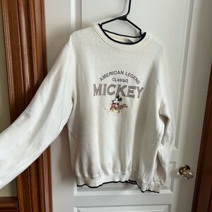 Vintage Disney Cream and Navy Blue Embroidered Mickey Mouse Sweatshirt